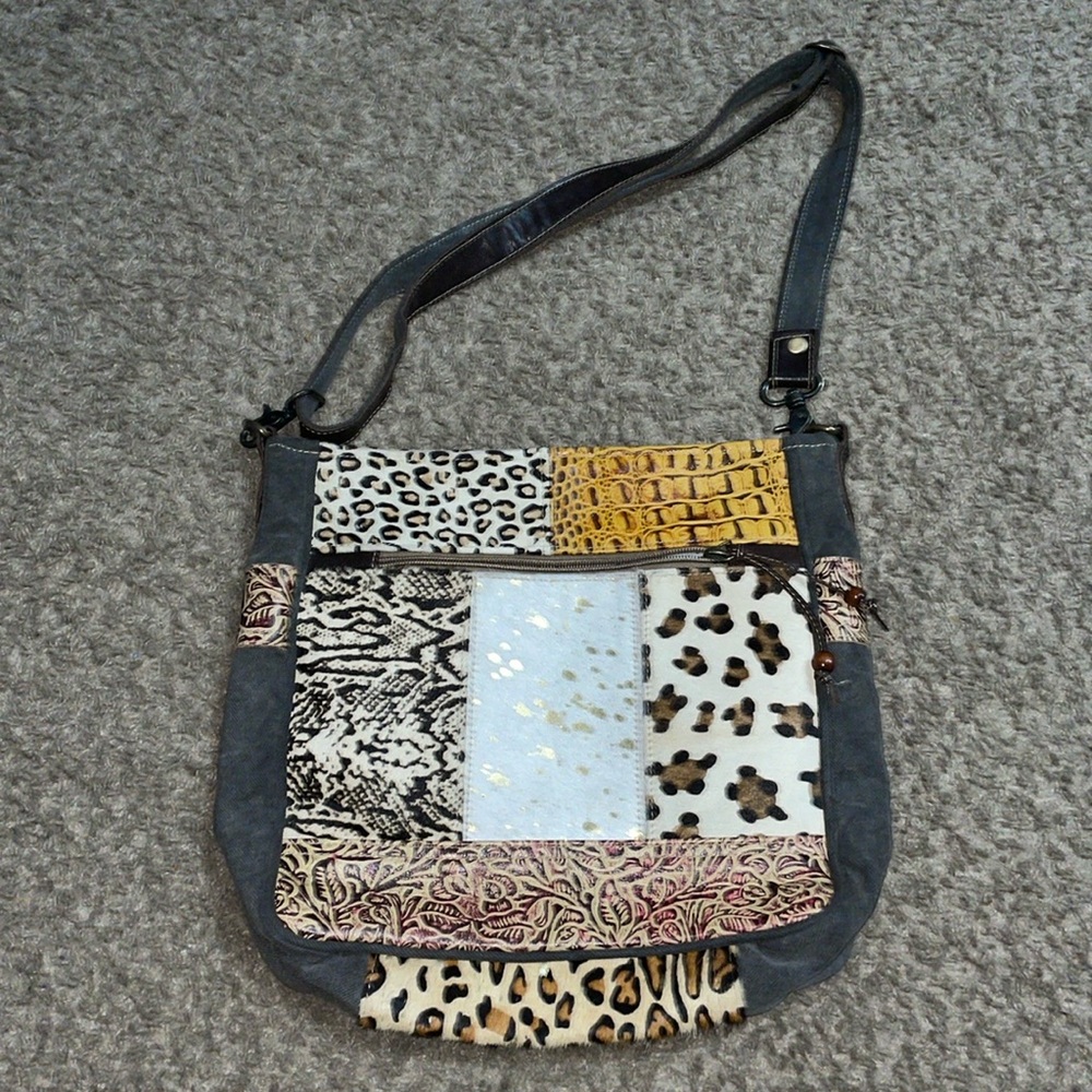 Myra Patchwork Crossbody Canvas Leather Hairon Mu… - image 2